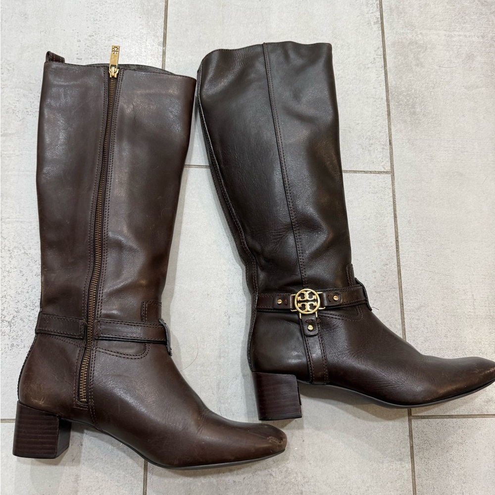 Tory Burch Chocolate Leather Heeled Boots
